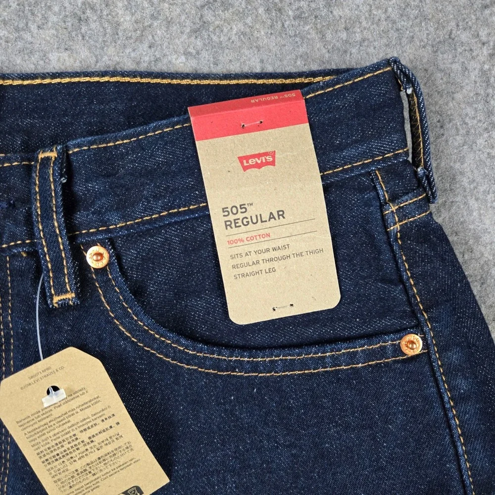 Levi 505 Regular Fit Jeans Mens 32x32 Dark Wash Indigo Straight Leg Denim New